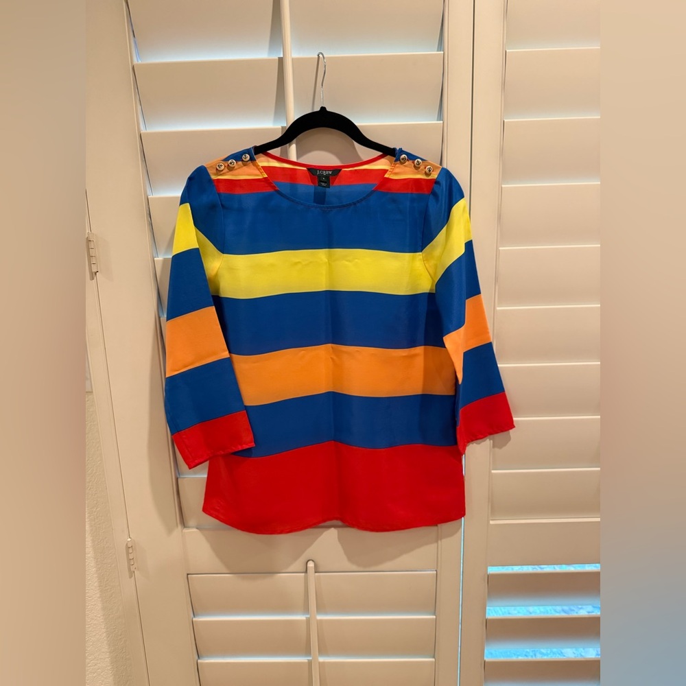J.CREW Colorful Striped Satin Button Shoulder Blouse - Size S